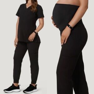 MANDALA Black Medical Nursing Scrubs Top and Bottom Set